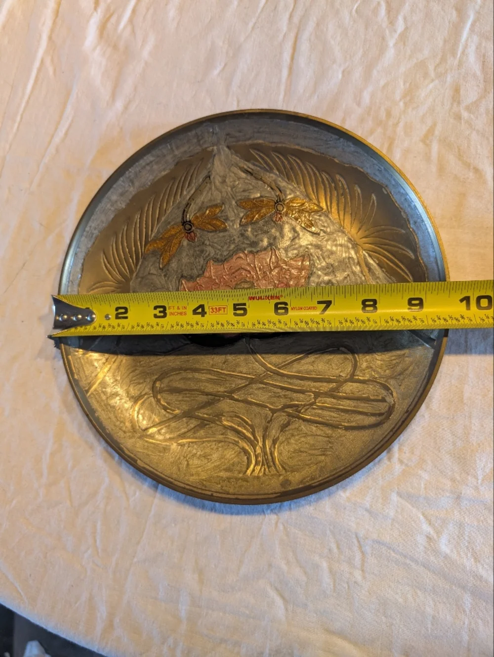 2/50$ Vintage Brass Wall Plate With Pink Lotus - Picture 5 of 5